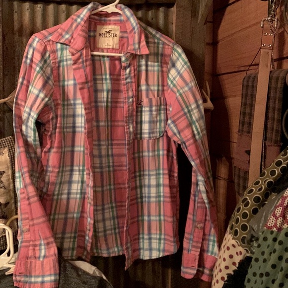 Hollister Other - Pink and green blue, striped button up.